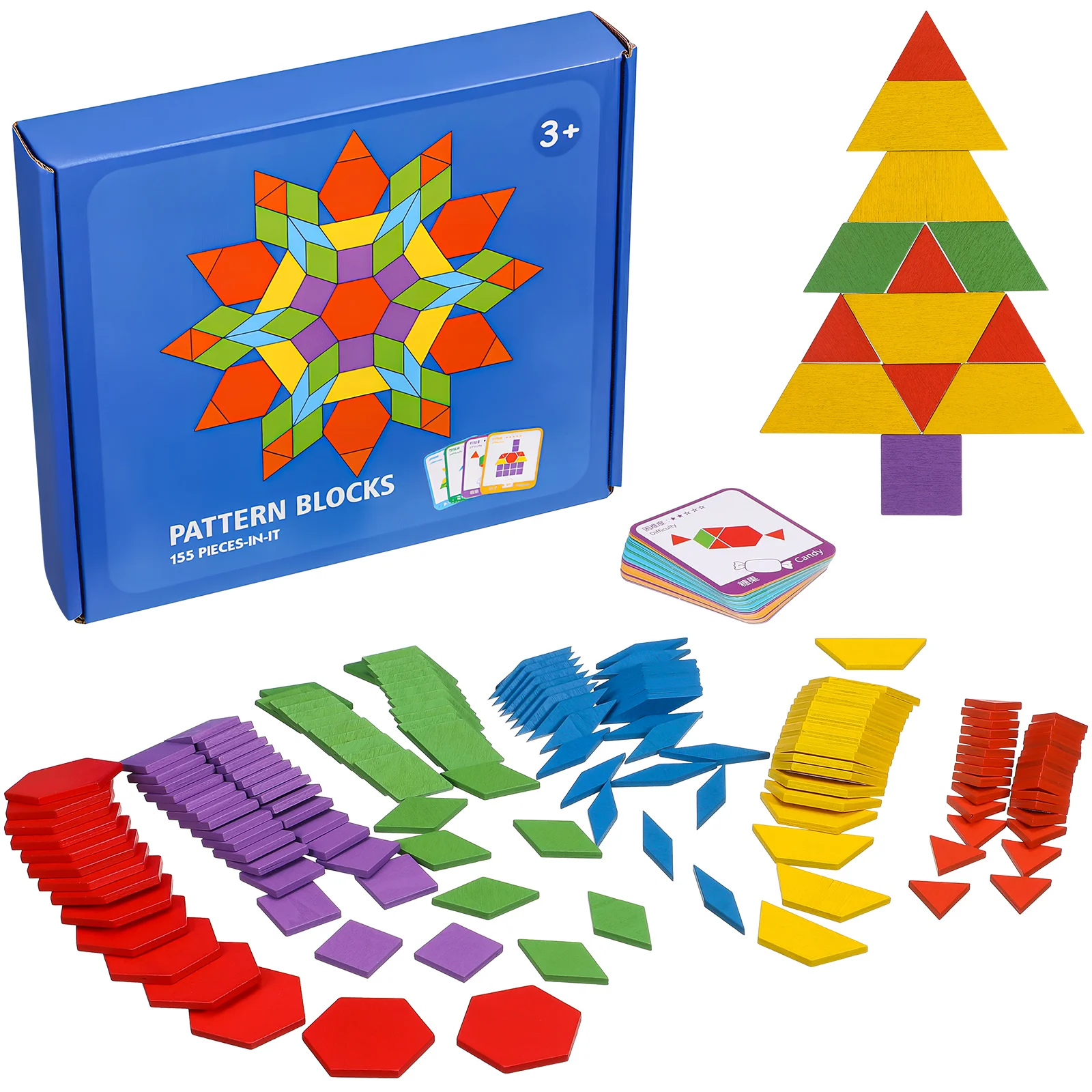 155-delige Tangram-puzzel Houten patroonblokken Heldere kleuren Educatief speelgoed Voorschoolse leeractiviteiten Geometrische vormen