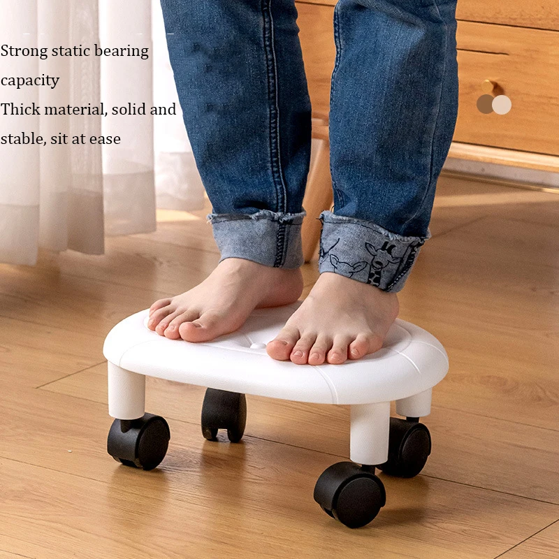 Rolling Stool Plastic Multifunctional Heavy Duty Seat 360 Rotating Waterproof Round With Wheel For Home Living Room