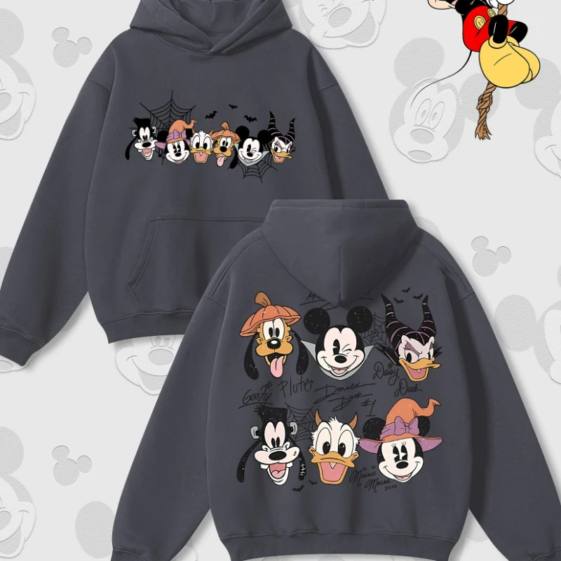 Disney Halloween Mickey Friends Fun Print Autumn and Winter Hooded Sweater Round Neck Long Sleeve Loose Warm Men and Women
