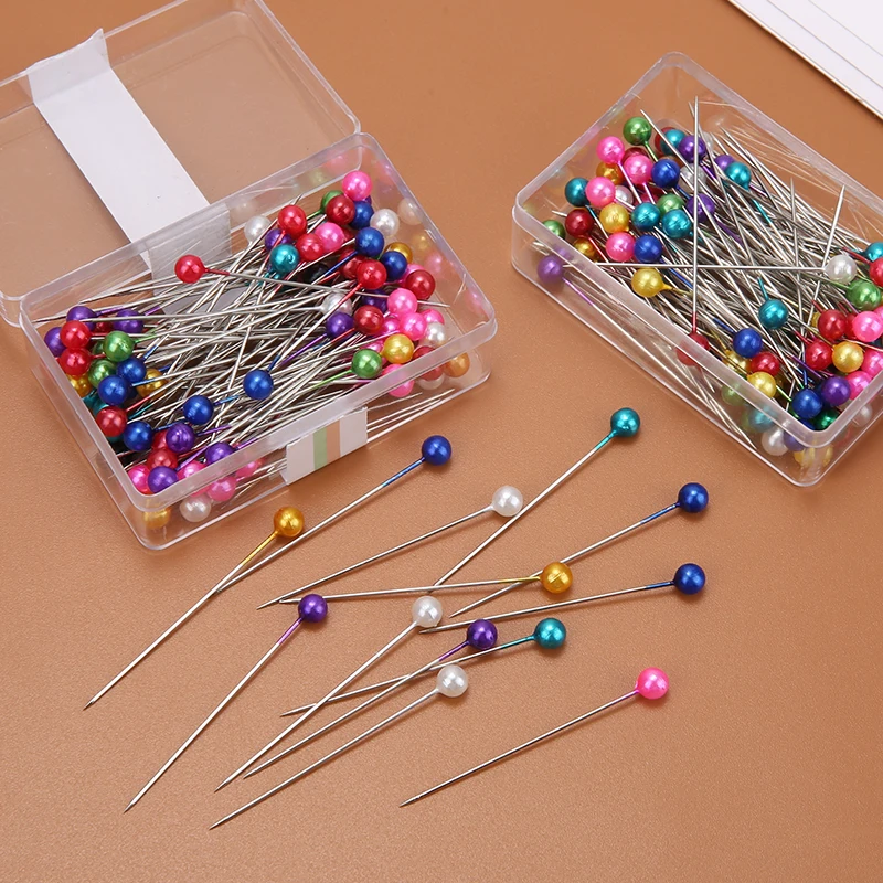 100/300/500pcs Colorful Round Pearl Head Needles Stitch Straight Push Sewing Pins For Dressmaking DIY Sewing Tools Positioning