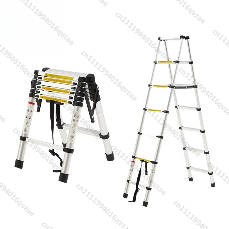 Multifunctional Aluminum Telescopic Ladder, Foldable A-type Ladder, 330 Lbs., Compact Telescopic Ladder