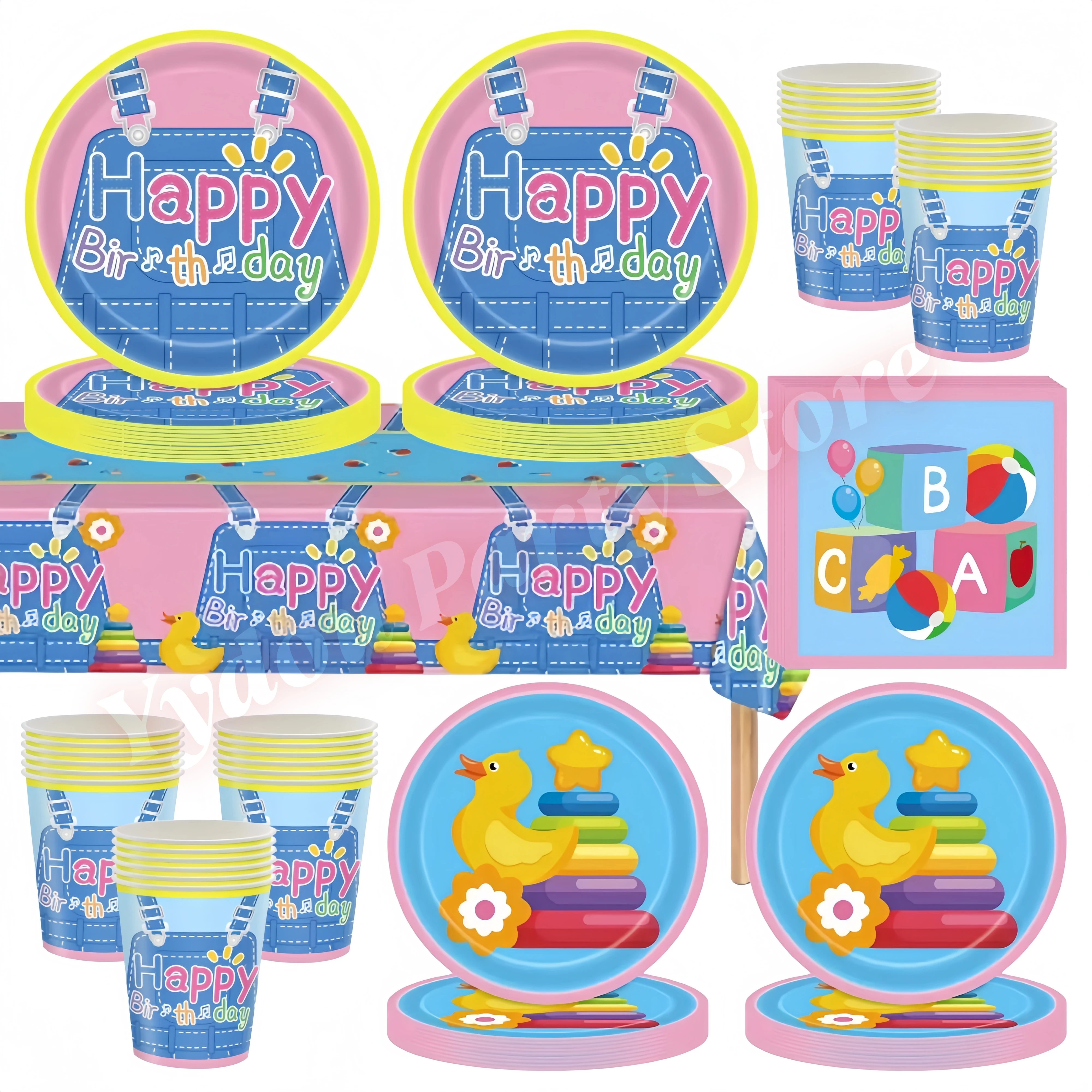 Strap Pants Birthday Party Decoration Early Education Tableware Plate Cup Napkin English Teacher Party Supplies Baby Shower Gift