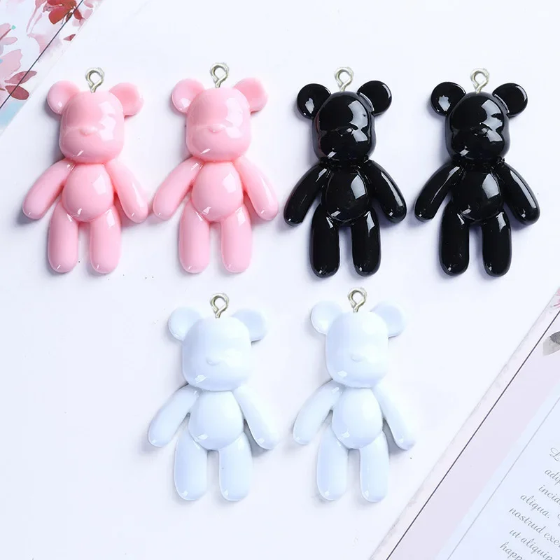 10Pcs Cartoon Cool Bear Charms in resina per orecchini bracciale collana portachiavi gioielli fai da te fare accessori Cabochon Flatback