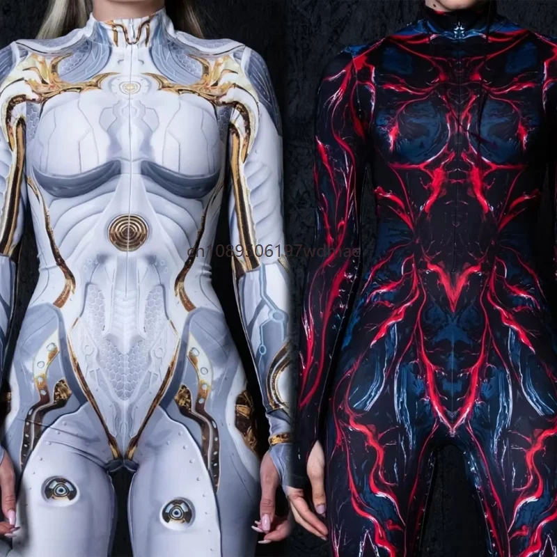 

Party Women's Bodysuit Cosplay Steampunk Costume Stretch Bodysuit Set Punk Mechanical Silver Armor Stage Performance Tights