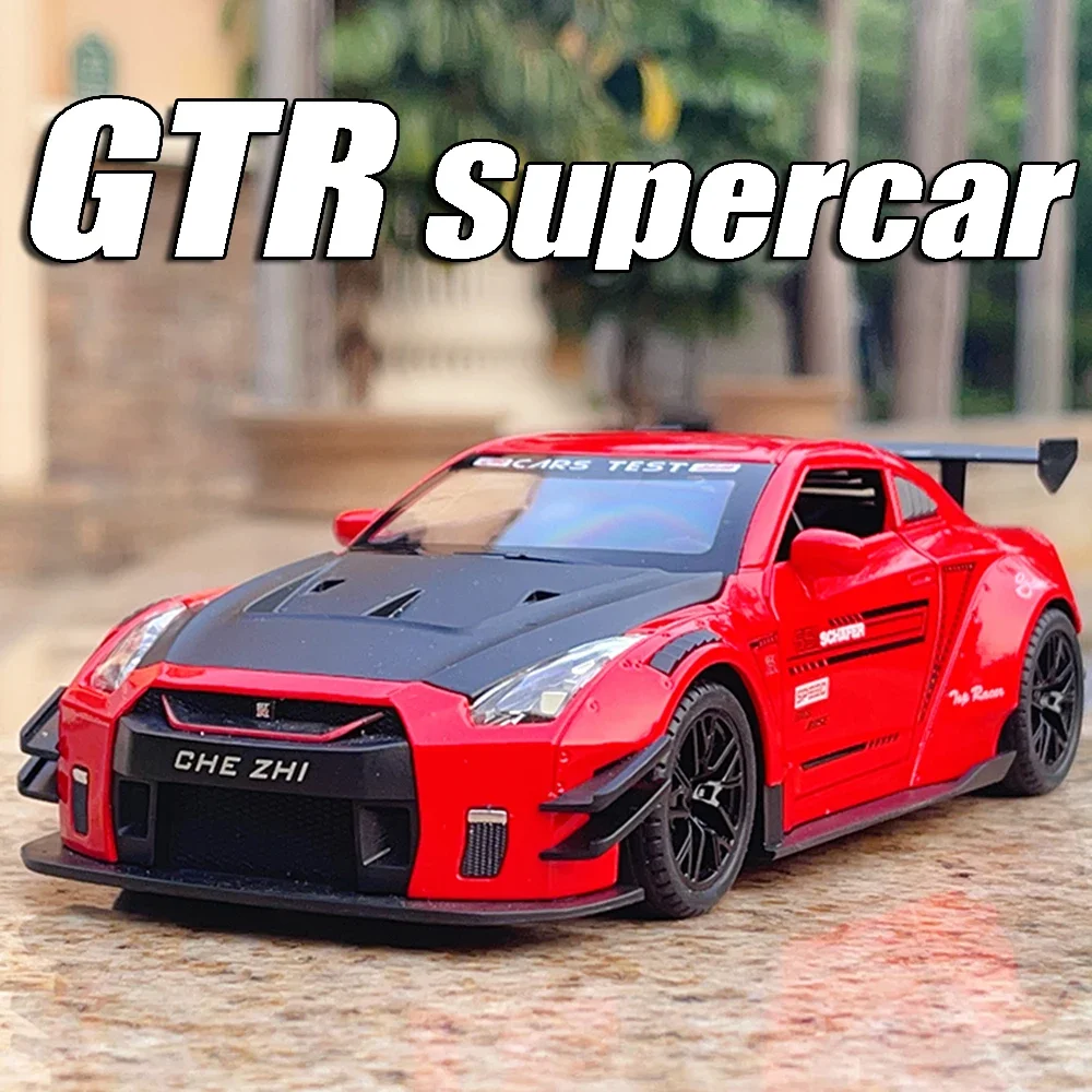 1:24 jouet GTR R35 CSR2 modèle de voiture de sport en alliage moulé sous pression son lumière tirer vers les portes ouvertes Collection modèles de supercar pour les enfants