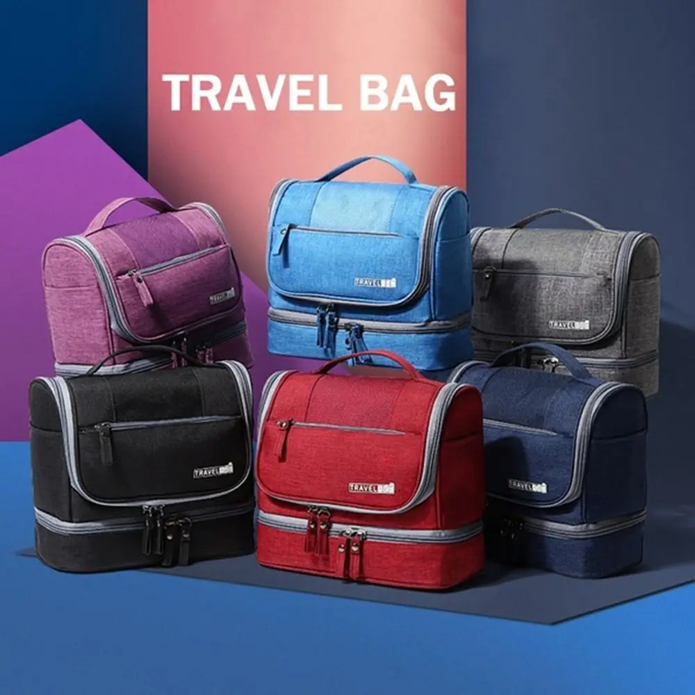 Solid Color Hanging Makeup Bag Oxford Cloth Waterproof Toiletry Organizer Bag Multifunctional Dry-wet separation Cosmetic Bag