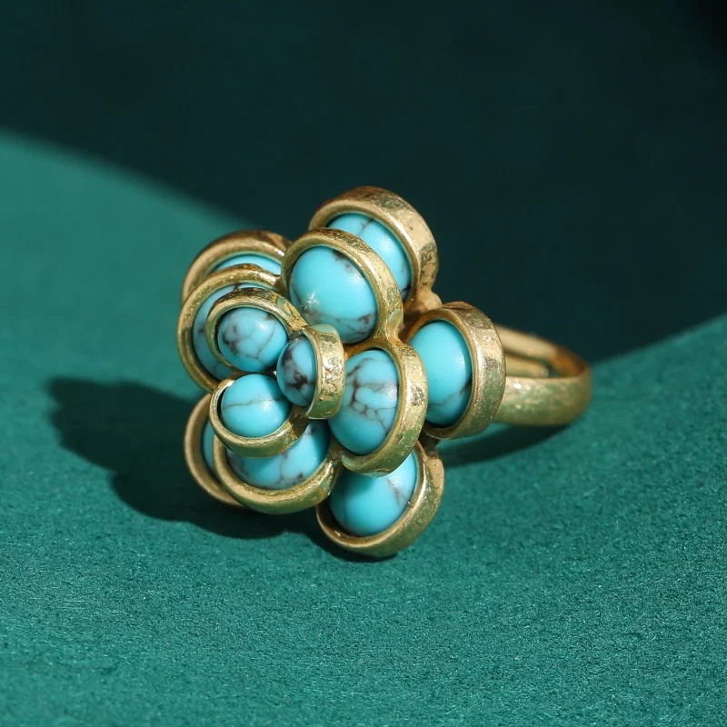 

Vintage Turquoise Camellia Flower Rings for Woman Gold Color Pink Women Engagement Luxury Jewelry Accessories 2026 Trend New