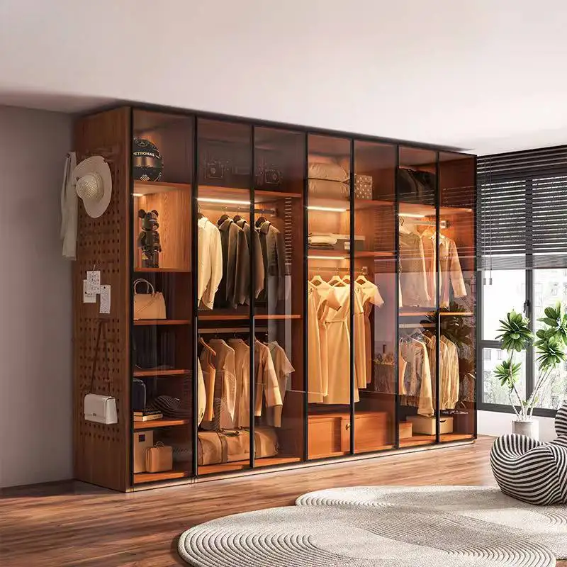 Brown Modern Wardrobes Closet Wooden Hanging Rod Door Saving Wardrobes Storage Drawers Tall Guarda Roupas Furniture For Home