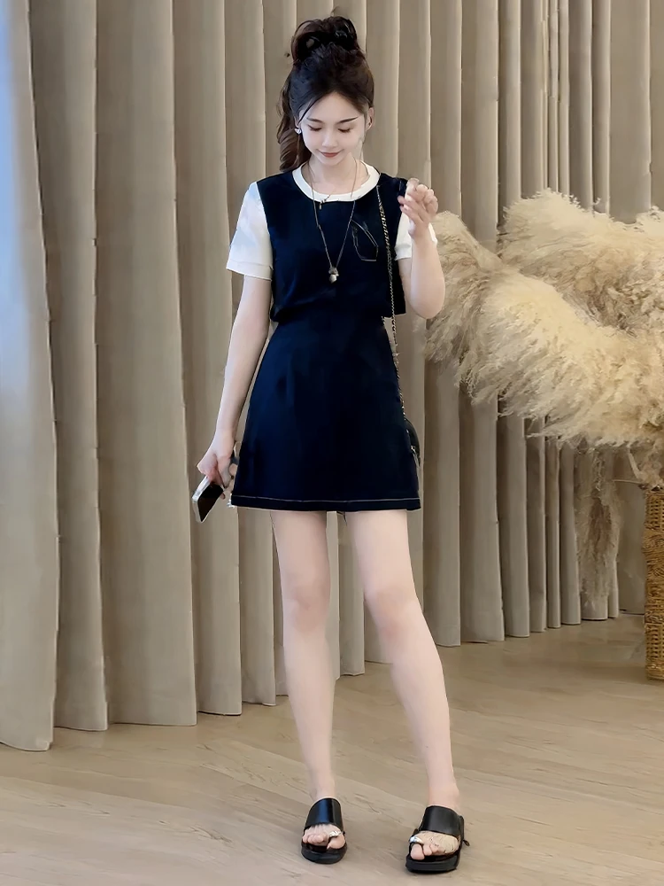 

Ele Faionable женский комплект из двух предметов, юбка, топ из полиэфирного волокна, летнее новое поступление, повседневная круглая юбка Ne