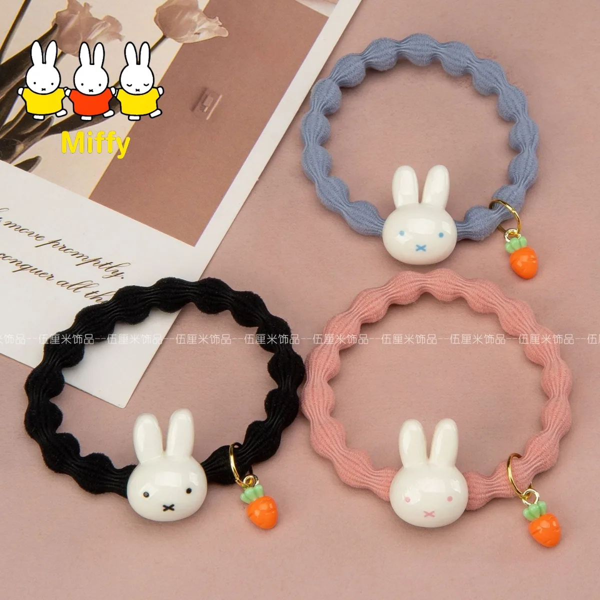 Kawaii Miffy Hair String Cute Cartoon Hair String Miffy Hair Tie High School Elastic SmallHair Band Couple Bracelet Gift