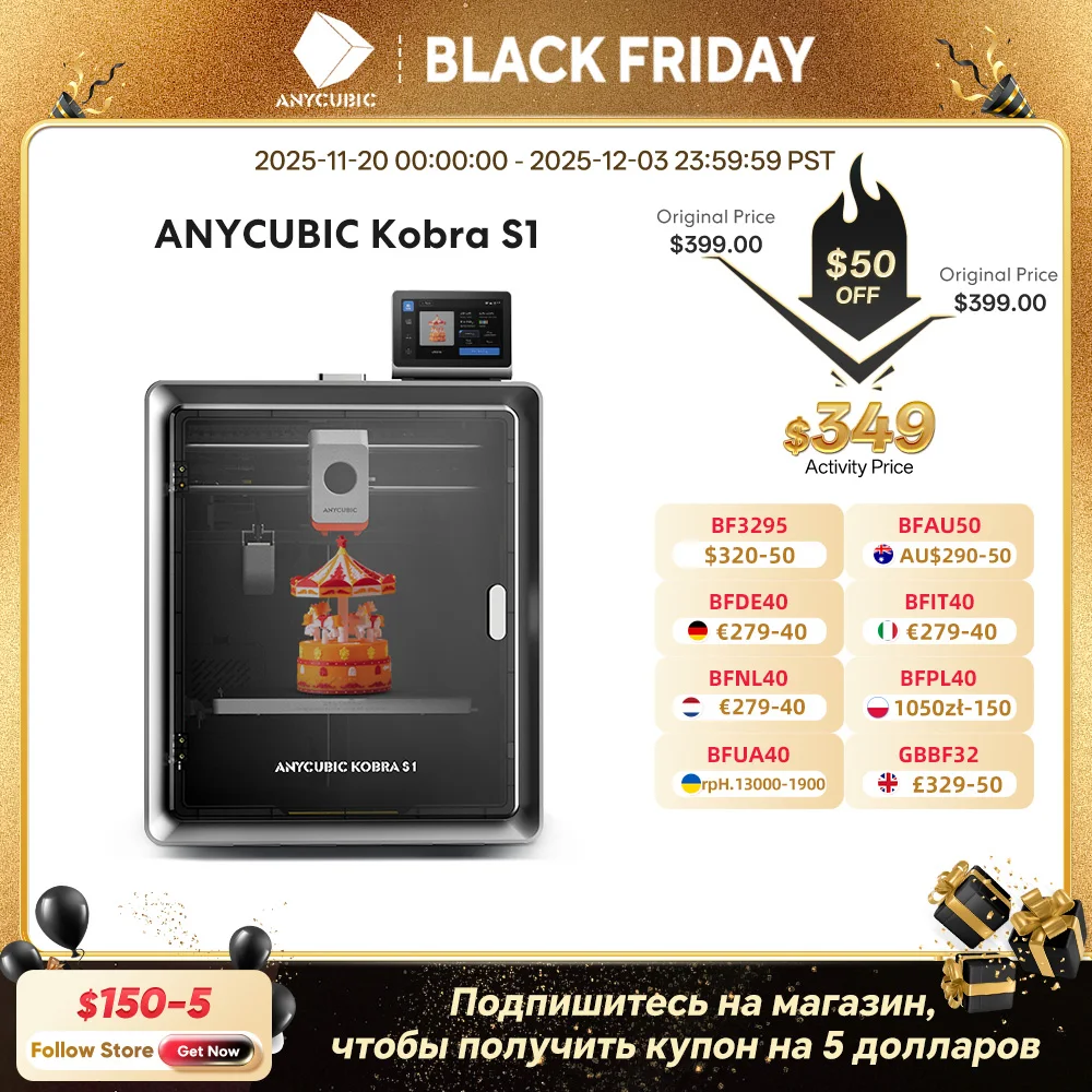 

Anycubic Kobra S1 3D Printer Max 600mm/s High Speed FDM 250 * 250 * 250mm Support Multi Color Printing Needs ACE Pro