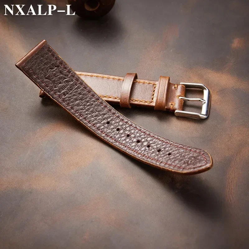 Vintage Genuine Leather Strap Oil Wax Discoloration Cowhide Leather Watchband 18mm 20mm 22mm High Quality Business Watch Band