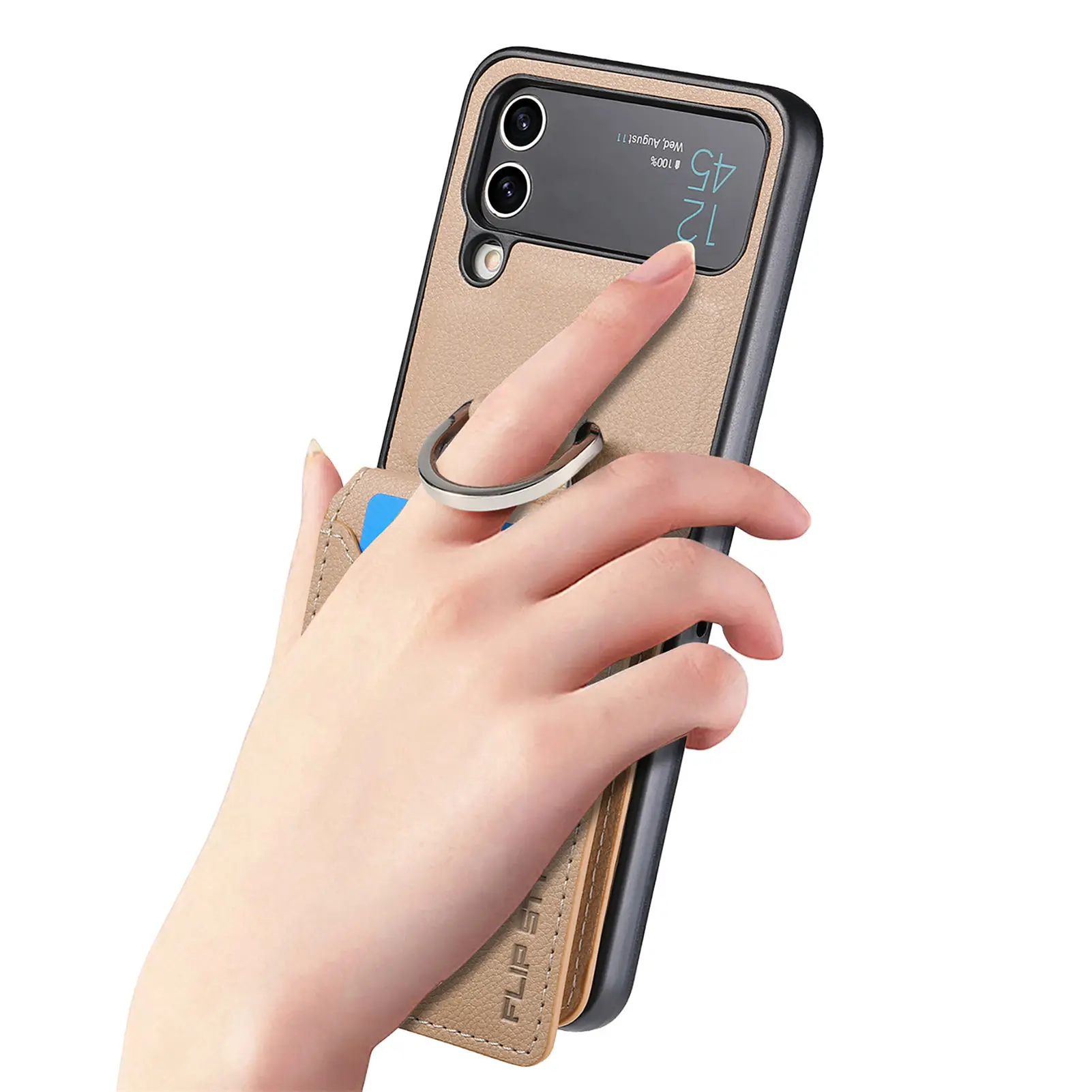 Vertical Cards Solt Magnetic Wallet Ring Holder Leather Case for Samsung Galaxy Z Flip 8 7 FE 6 5 4 Flip4 5G Zflip4 Stand Cover