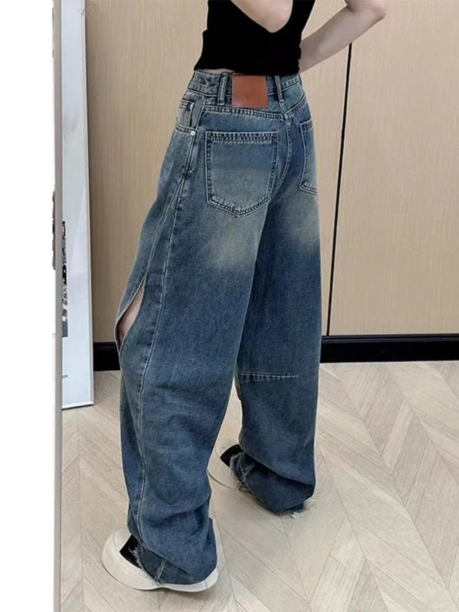 

Джинсы женские прямые с высокой талией в стиле ретро, американские, больших размеров, свободного кроя, стройнящие, универсальные, длинные брюки