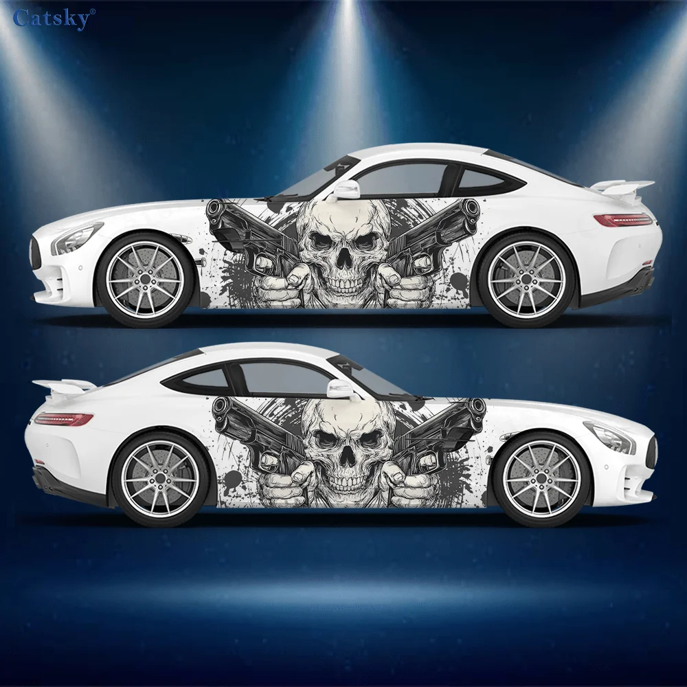 

Trendy Double Gun Skull Car Side Sticker Decoration,PVC Waterproof Scratch Resistant Decal,Car Protect,Auto Accessories Gift