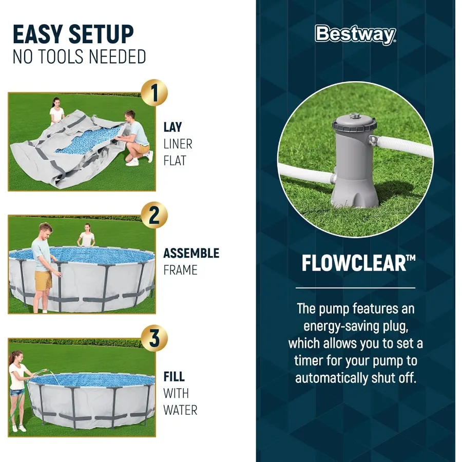 Steel Pro MAX Set di piscine rotonde fuori terra da 12 piedi per 30 pollici Piscina familiare con struttura in metallo per esterni con pompa filtro Grigio