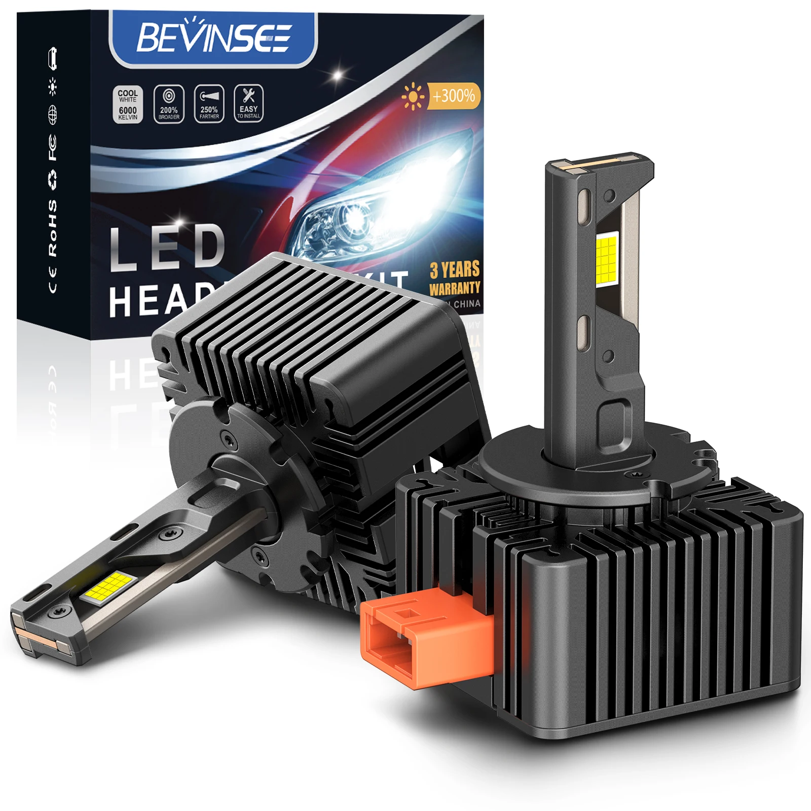 BEVINSEE D3S D3R CANBUS HID Xenon Replacement Kit D1S D2S D5S D1R D2R LED Headlight Bulbs 80W 8000LM 6000K 12V