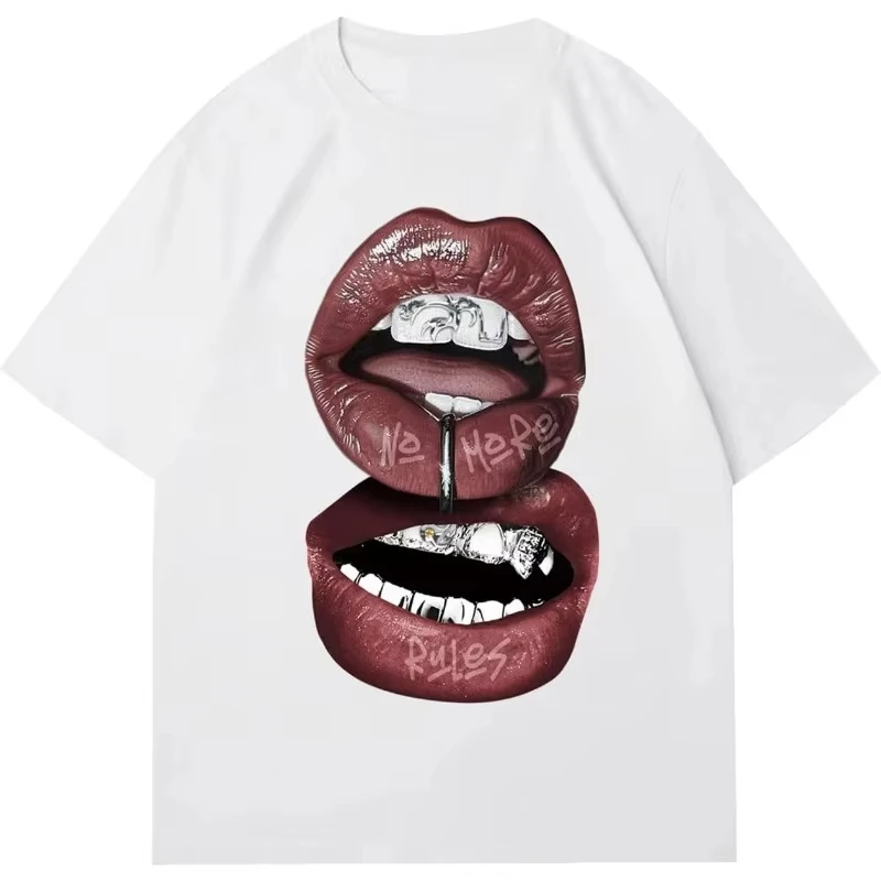 Nueva marca de moda de verano con estampado de letras de algodón puro para hombres y mujeres, mangas cortas holgadas, cuello redondo para parejas, mangas cortas