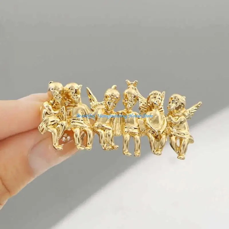 E56A بروش أنيق ذو ستة تشروب، دبوس شارة أنيق، إكسسوار تزيين الصدر من سبيكة للنساء والفتيات، مناسبة يومية