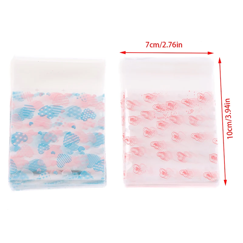 100Pcs Heart Shaped Transparent Candy Bag Biscuit Snacks Plastic Bag Baking Decoration Packaging Self-adhesive Bag