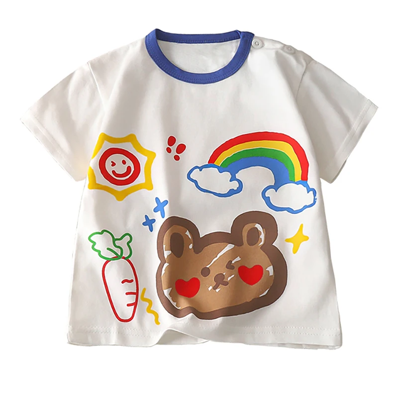 Children T Shirt Cartoon Bear Dinosaur Print Boys T Shirt 100% Cotton Short Sleeve T-Shirt For Girls Children's Clothing 6M-7T