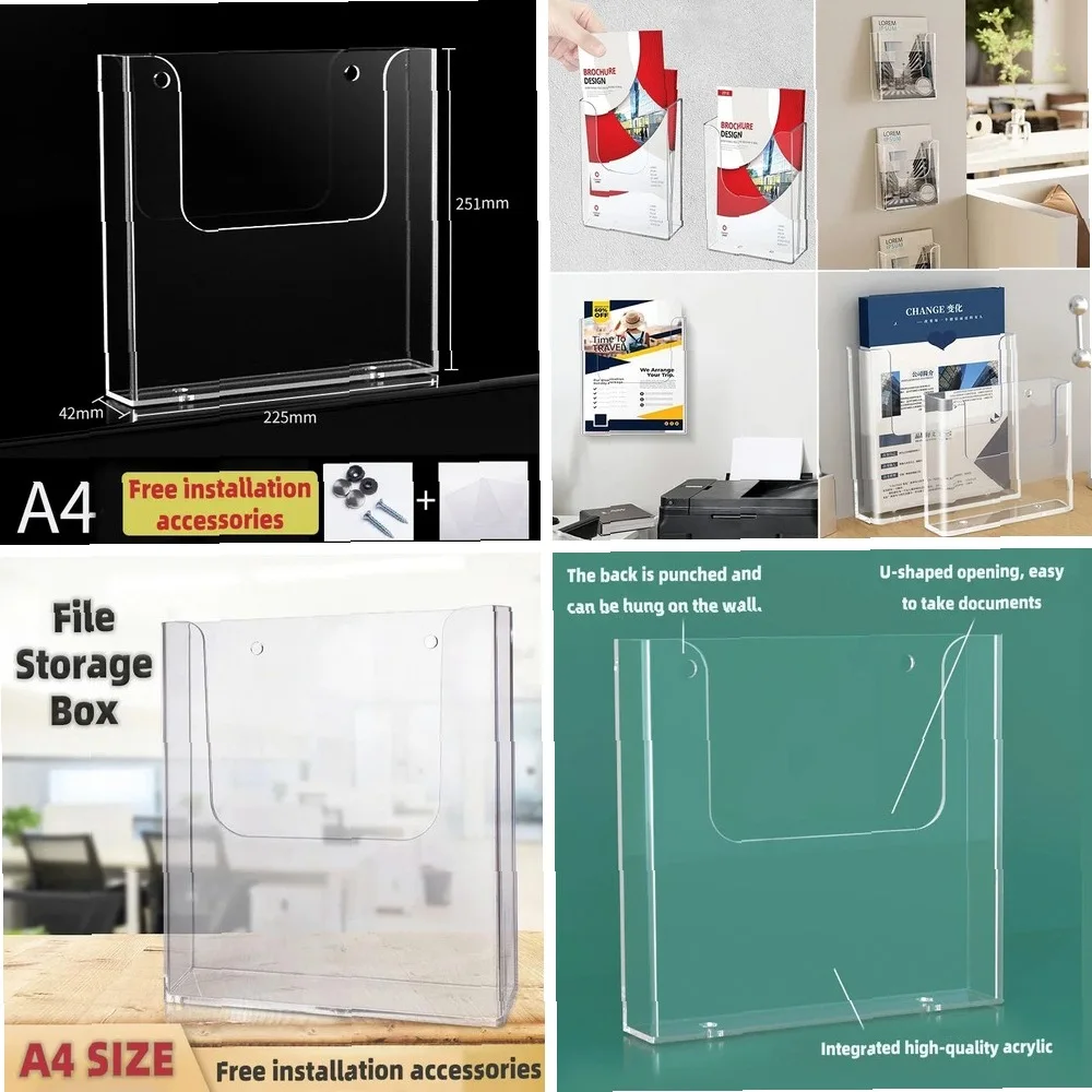 

Wall-Mounted File Organizer Acrylic Storage Rack Multi-function Transparent Storage Box Home Office A4 Size Data Display Rack