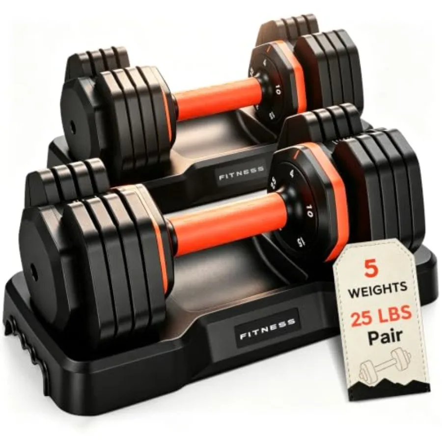 Home gym adjustable dumbbell set, steel with black matte finish, 5/10-in-1 twist-adjust design, non-slip handles, 90 space savi