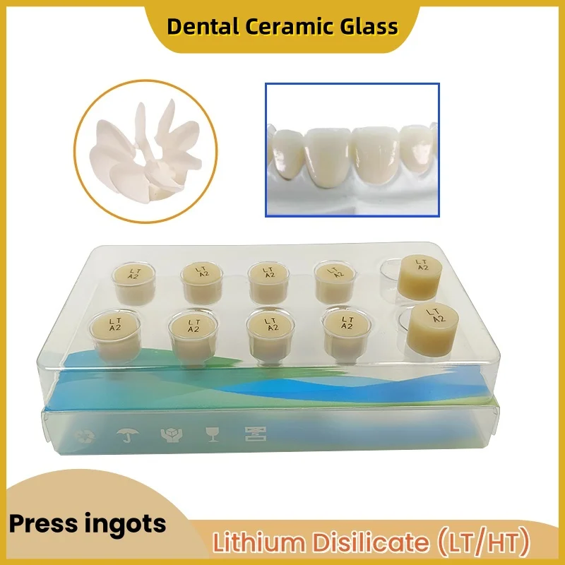 10Pcs Dental Lithium Disilicate Press Ingots Glass Ceramic Ingots HT/ LT Emax Glass Ceramic Block for Ultra-thin Veneer Inlays