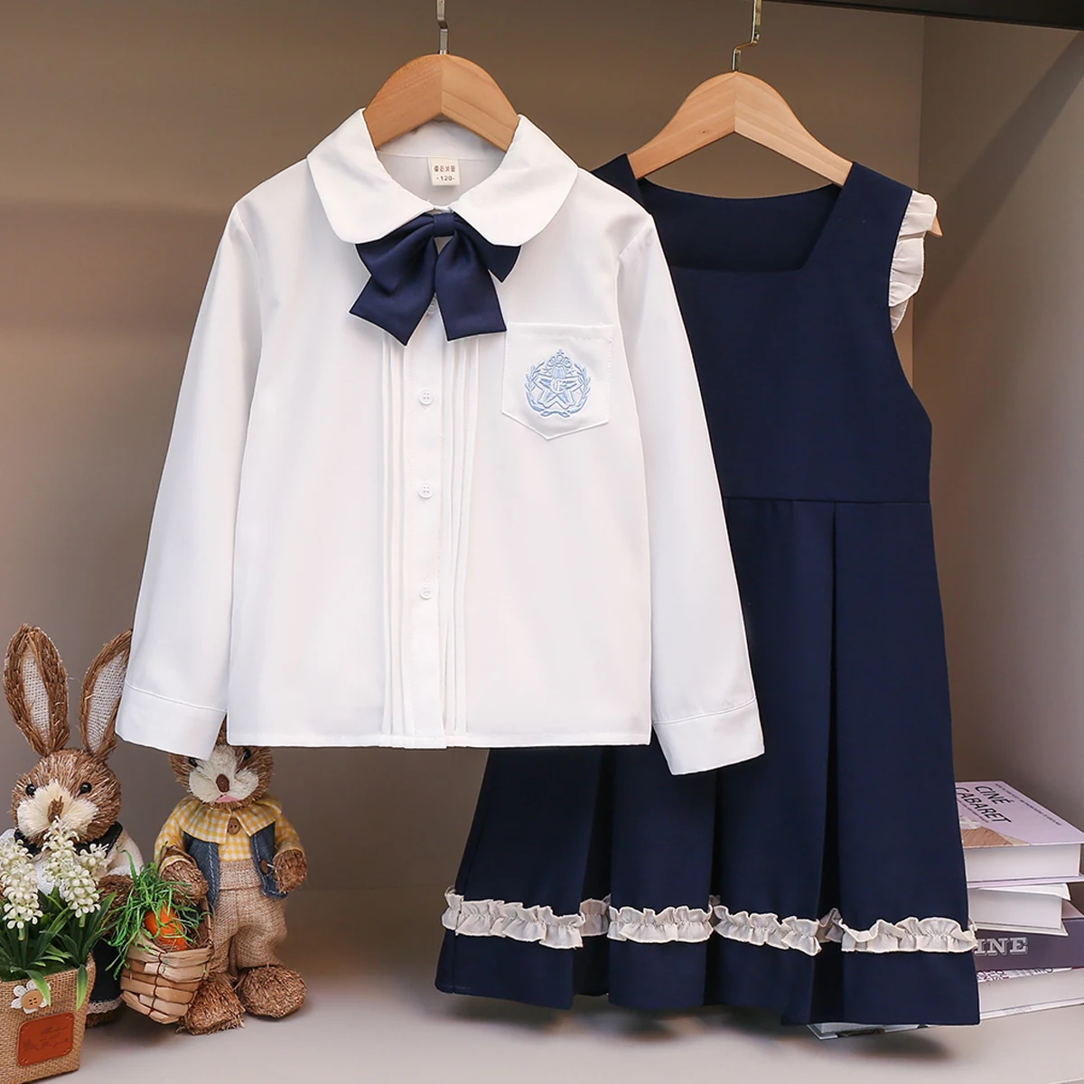 Girls Clothes for Teenagers School Uniform Baby Dress & White Shirt Spring Autumn Preppy Children Costumes 4 6 8 10 12 13 Years