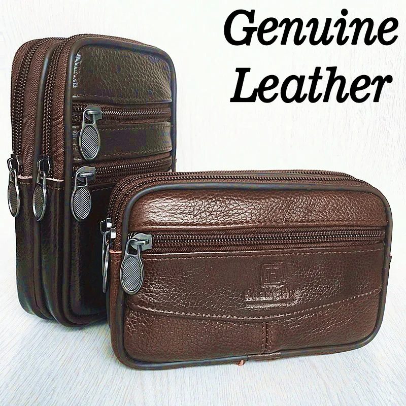 New Genuine Leather Handbag For Men Women, Large Capacity Clutch Bag With Double Zipper, Soft Money Wallet & Mobile Phone Pocket