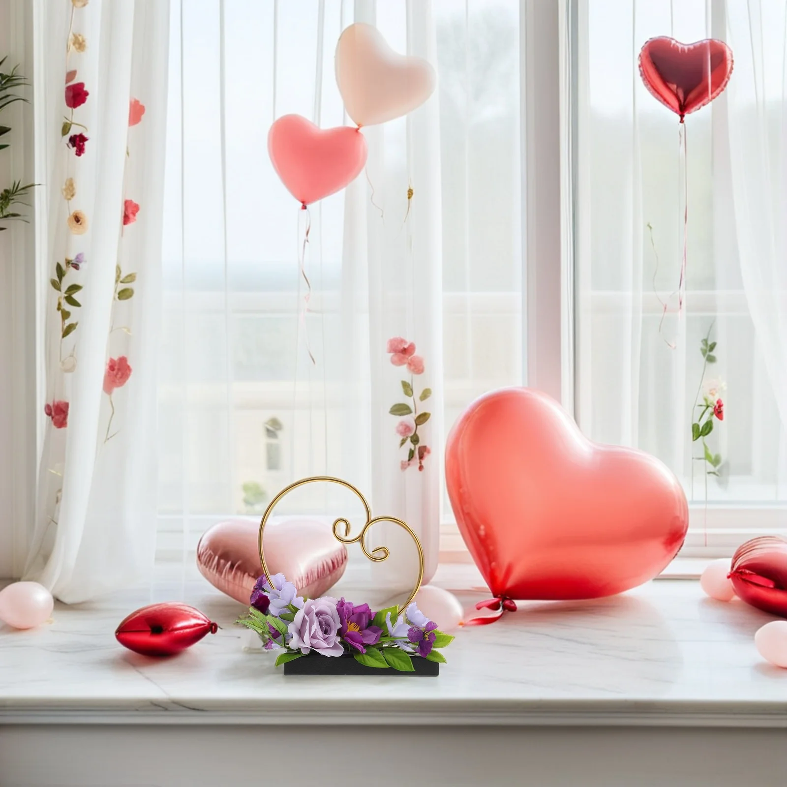 

Heart-Shaped Jewelry Display Stand with Simulation Roses Elegant Wedding Ring Holder Engagement Jewelry Organizer Table