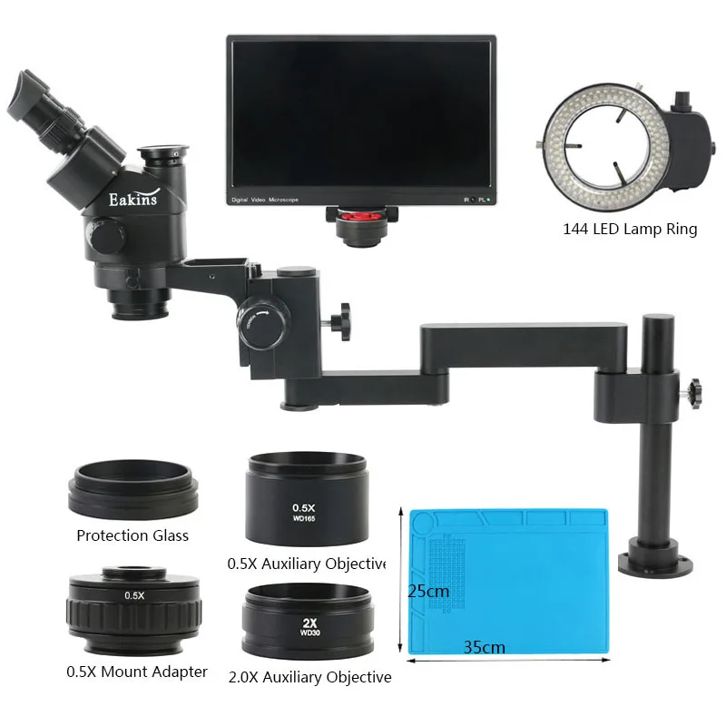 3.5X 90X Simul Lab Focal Stereo Microscope Trinocular Microscope 11.6 inch LCD Display Video Microscope TF HDMI USB WIFI Camera