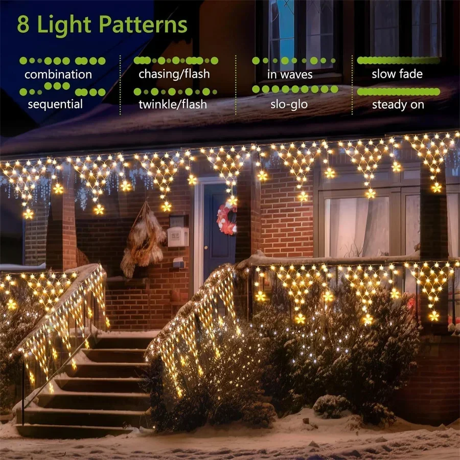 Weihnachtsnetz-Lichter, 4 x 0,75 m, zum Aufhängen, Sternnetz-Lichter, Eiszapfen-Licht für den Außenbereich, Weihnachts-Fenstervorhang, Lichterkette