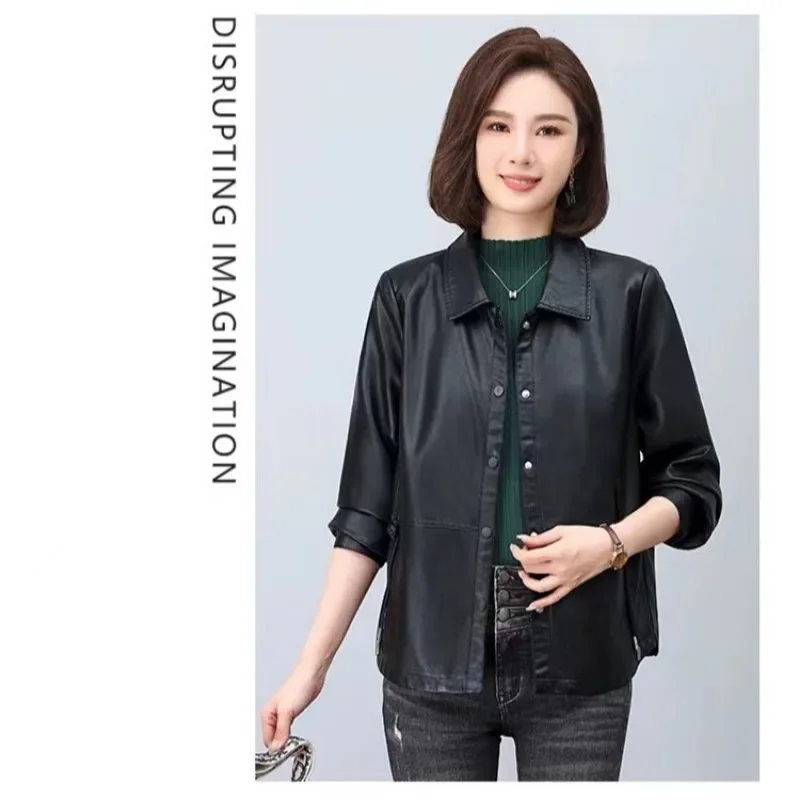 Leather Jacket for Women, Thin Style, Western Fashion, Short Button Up Clothes, Korean Version, Spring and Autumn