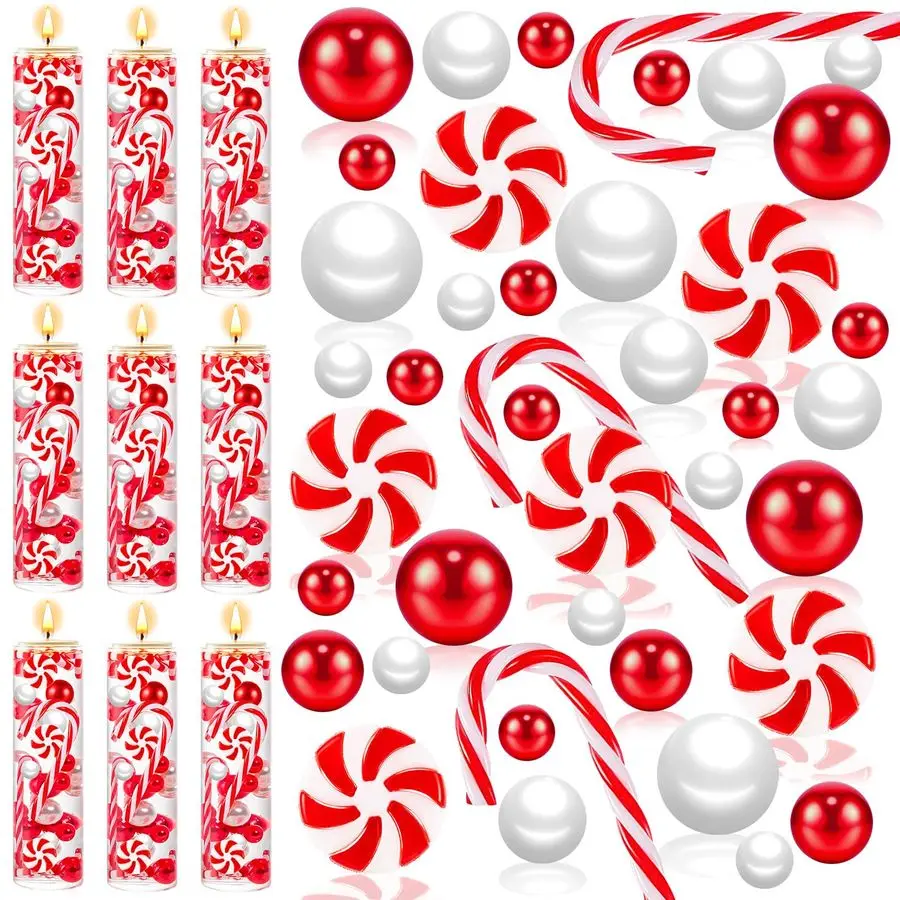 

Наполнитель рождественской вазы, рождественский наполнитель плавающей вазы для центральных элементов, белые и красные украшения из конфетной трости