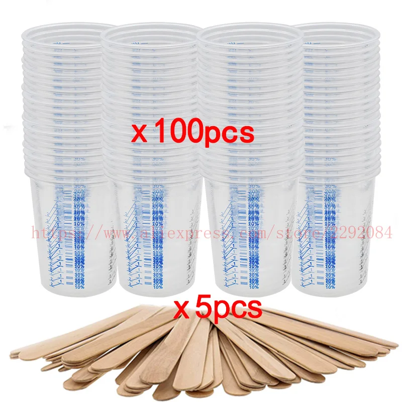 600ml Spray Gun Disposable Measuring Cups 25/50/100pcs Clear Graduated Plastic Paint Mixing Cups & Mixing Sticks for Paint