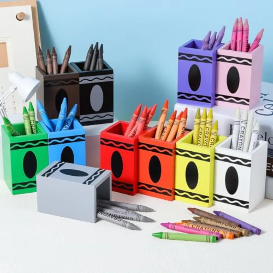 11 Pcs Pencil Dispenser for Classroom Craft ply Organizer Wooden Colored Pen Holder Crayon Dispenser for Back to School for Cla