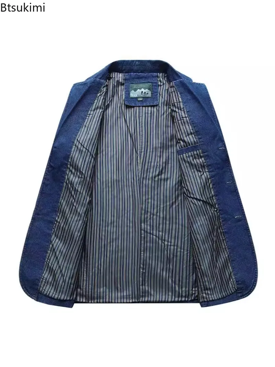 New Men's Denim Blazer Business Casual Vintage Suit Coats High Quality Slim Cotton Denim Jacket Spring Autumn Men Jean Suit Tops