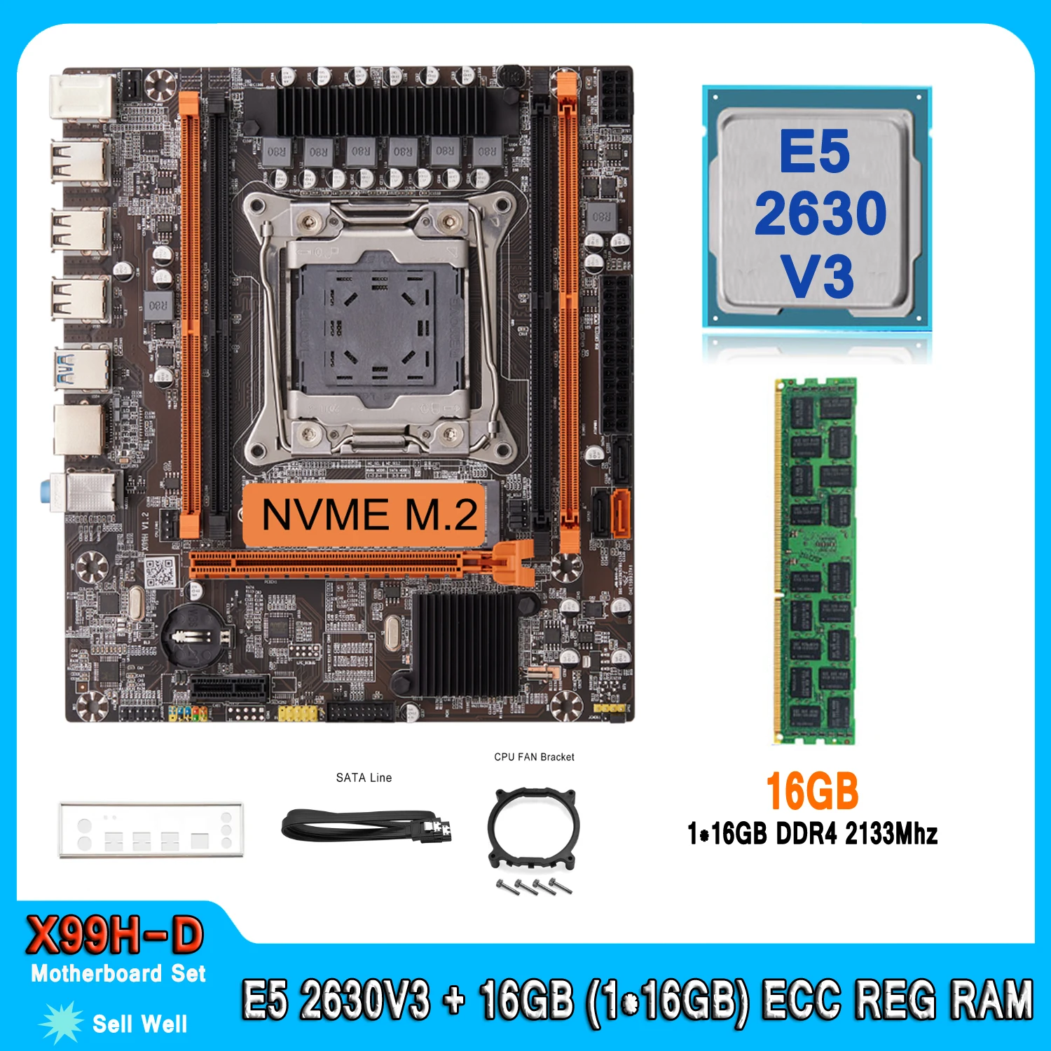 

Kit Xeon X99 Motherboard with E5 2630 V3 and 16GB(1*16GB) DDR4 2133MHz RECC Memory LGA 2011-3 Combo Set E5 2630V3 Motherboard