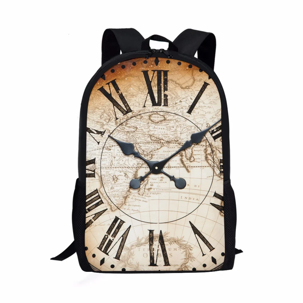 Retro Clock Print Backpacks Student Children Book Bags School Bags for Teenagers Boys Girls School Bag Large Capacity Daypack