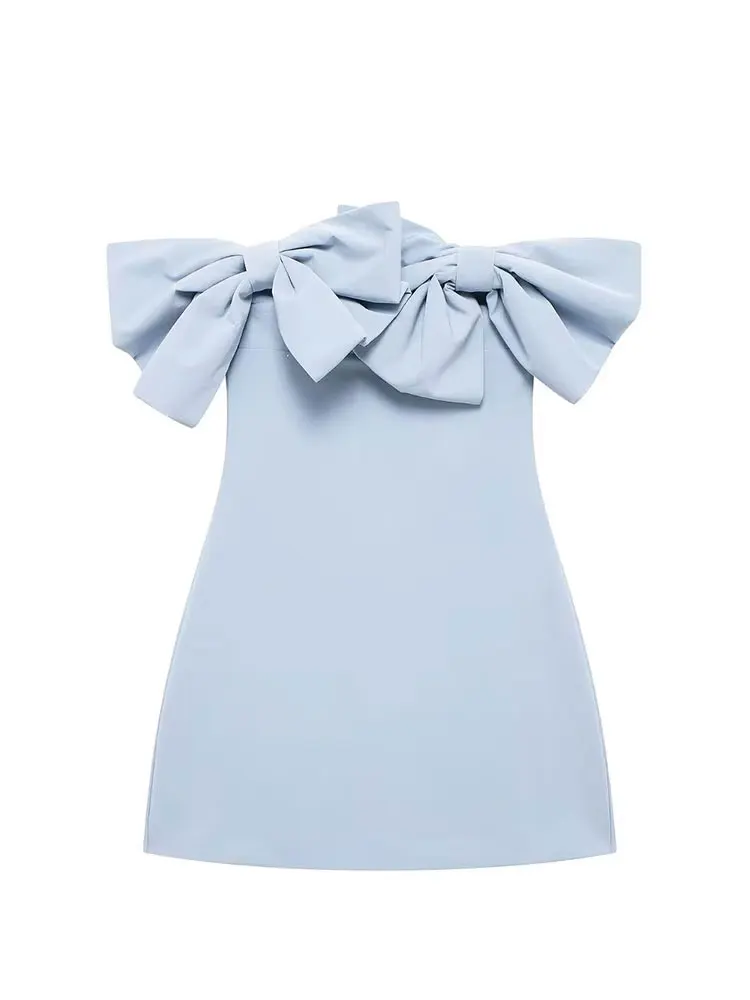 HH 2024 Woman Back Zipper Party Evening Dresses Women Elegant 3D Bow Decorate Sexy Sleeveless Backless Slim Mini Dress