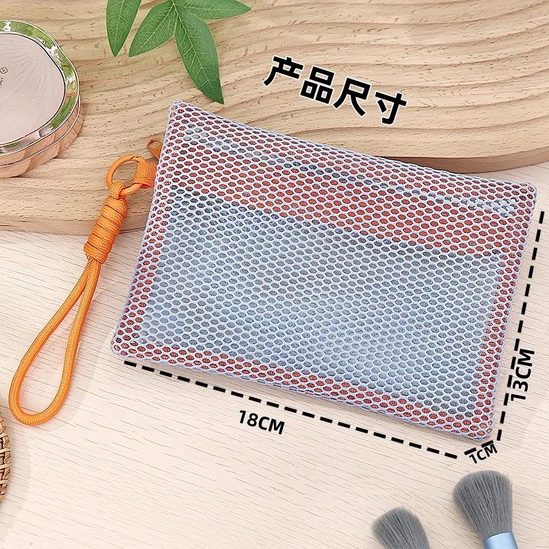10pcs Cosmetic Bags Women Nylon Mesh Hollow Out Plain Multifunctional Long Storage Bag