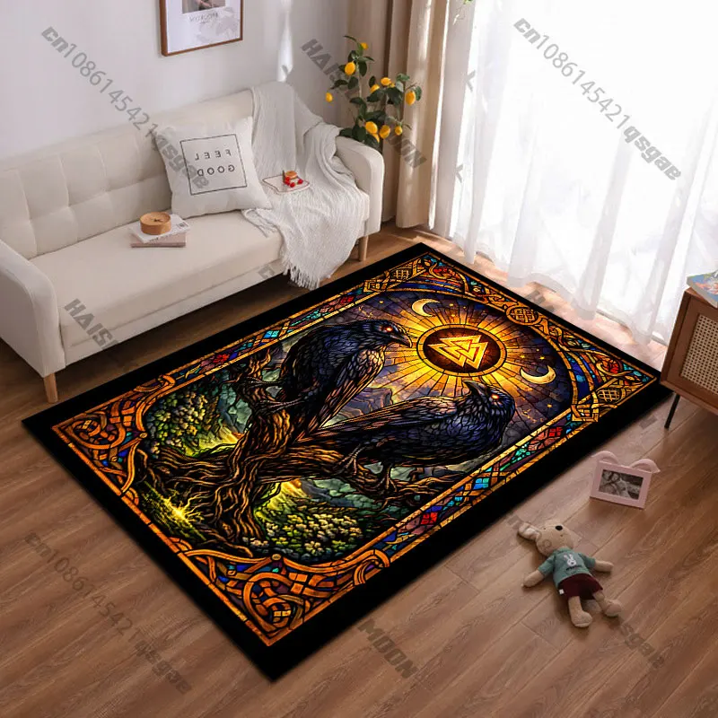 Tapis symbolique de l'unité de la mythologie des Ravens, tapis de yoga, décoration de salon, tapis d'éveil pour enfants, paillasson, tapis de jeu