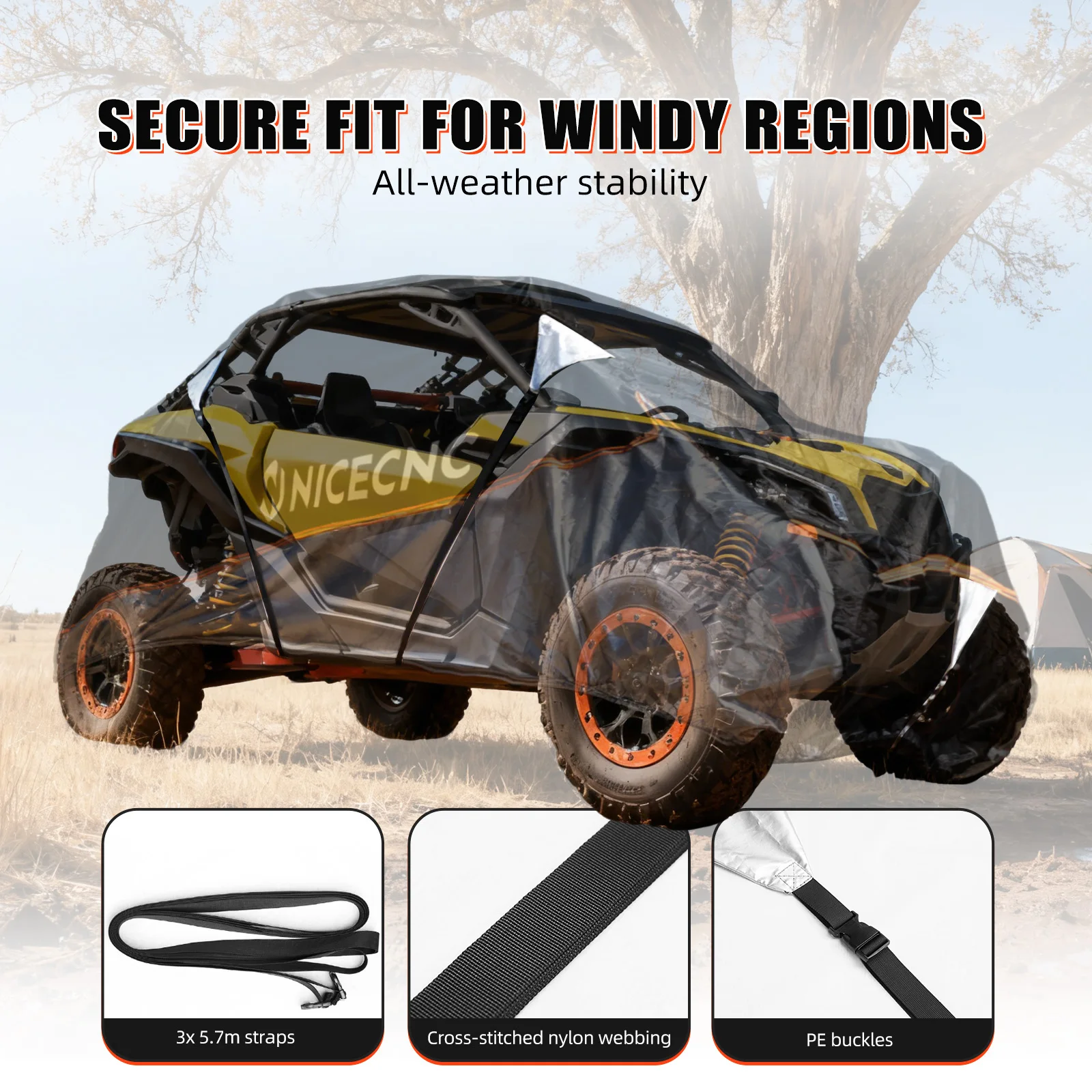 NICECNC Für Can-Am Maverick X3 133"x75"x62" Hochleistungs-wasserdichte UTV-Abdeckung für Can-Am Commander 800 1000 1000R Maverick 1000R – Detail 8