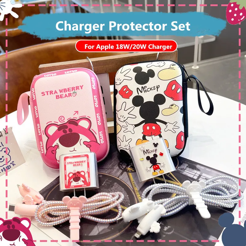 Cartoon Disney Cable Winder Set for iPhone 13Pro Max 11 12 iPad 18W/20W Fast Charger Data Line Protector Phone Wire Organizer