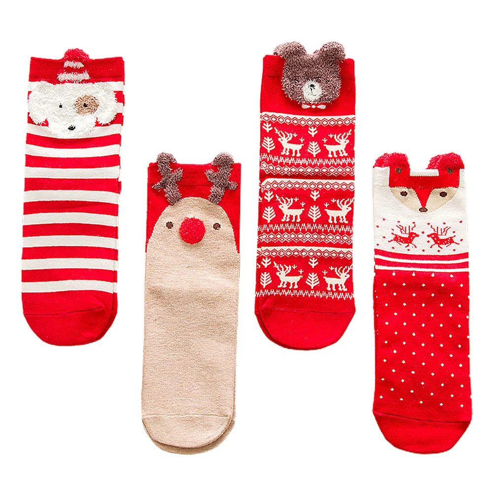 

4pcs Christmas Socks Adorable Decorative Stockings Warm Cotton Footwear Festival Party Xmas Gift For Women Lovely Breathable