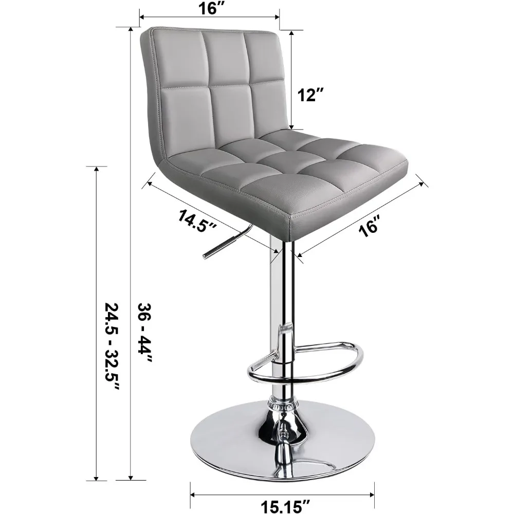 Taburetes de Bar con respaldo, taburete de Bar giratorio ajustable de cuero PU moderno, Juego de 2 (gris claro)