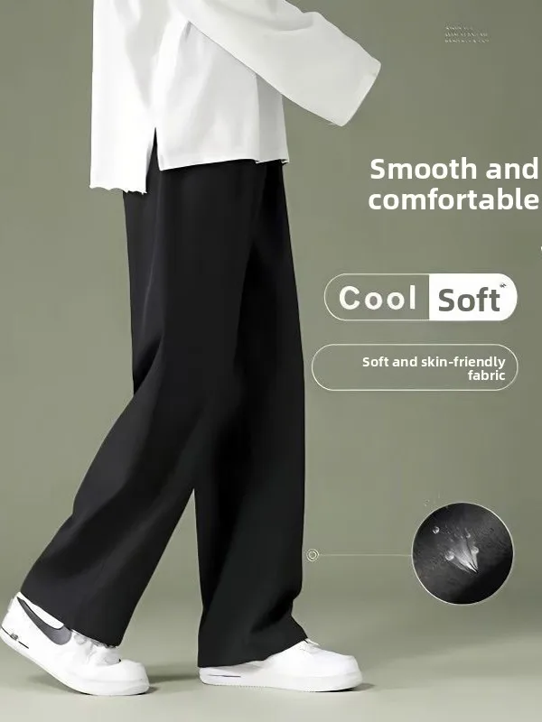 

New 2025 Men's Casual Straight Leg Pants Ice Silk Thin Model Summer Autumn Spring Faionable Urban Sle High Waist Nine Points