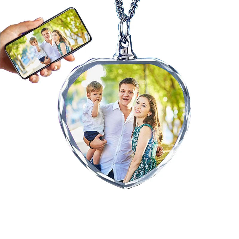 Custom 3D Crystal Color Photo Necklace Heart-Shaped Pendant Custom Picture Necklace Personalized Necklace Birthday Memories Gift