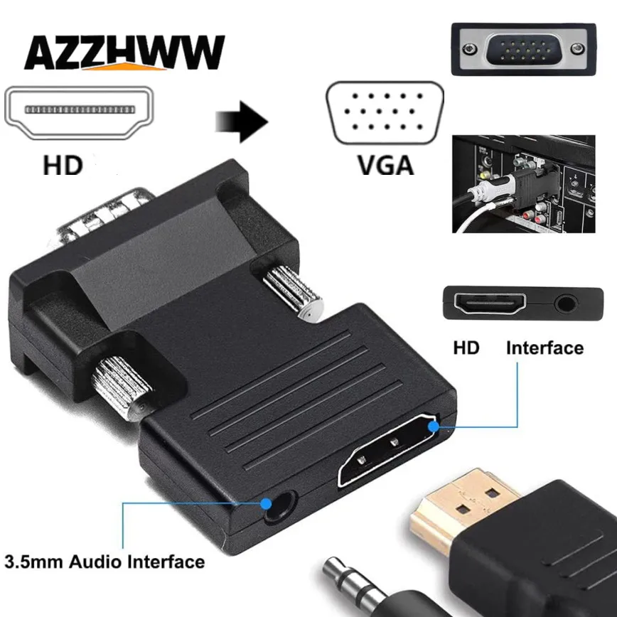 1080P HDMI-compatible to VGA Converter Adapter with 3.5mm Audio HDMI-compatible Connector for Laptop PC PS3 Xbox STB Blu-ray DVD